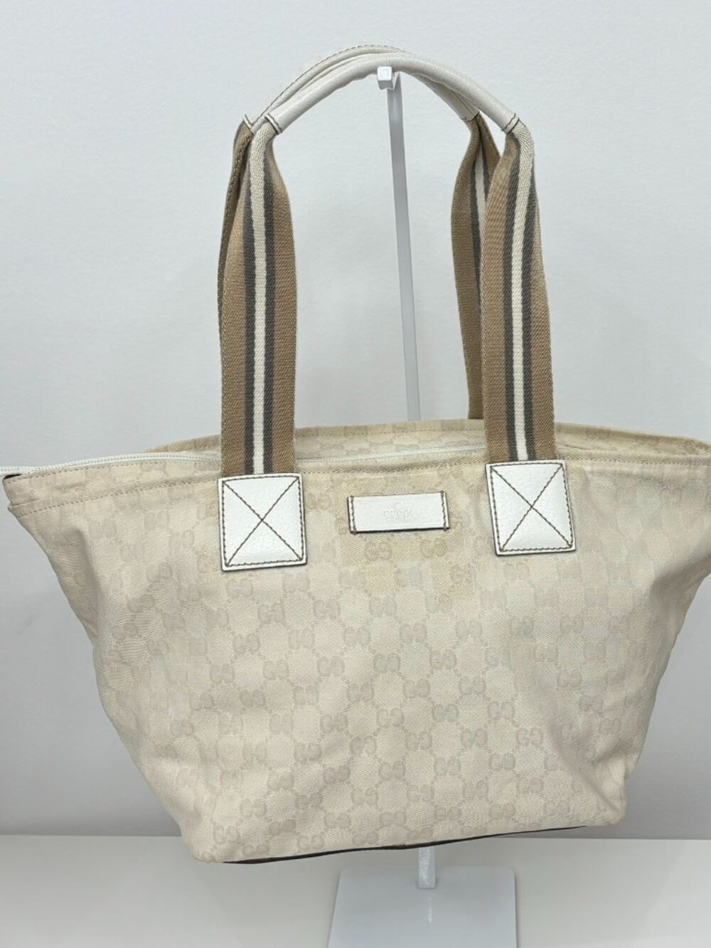 Gucci Vintage GG Canvas Web Boat Tote – Cream/White